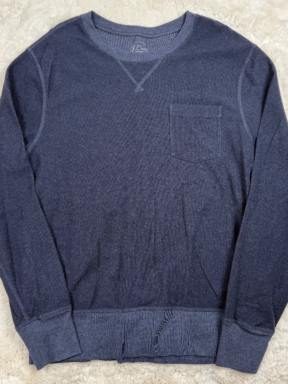 J. Crew Knit Goods Men's Lightweight Crew Neck Sweatshirt Pocket NavyBlue Large